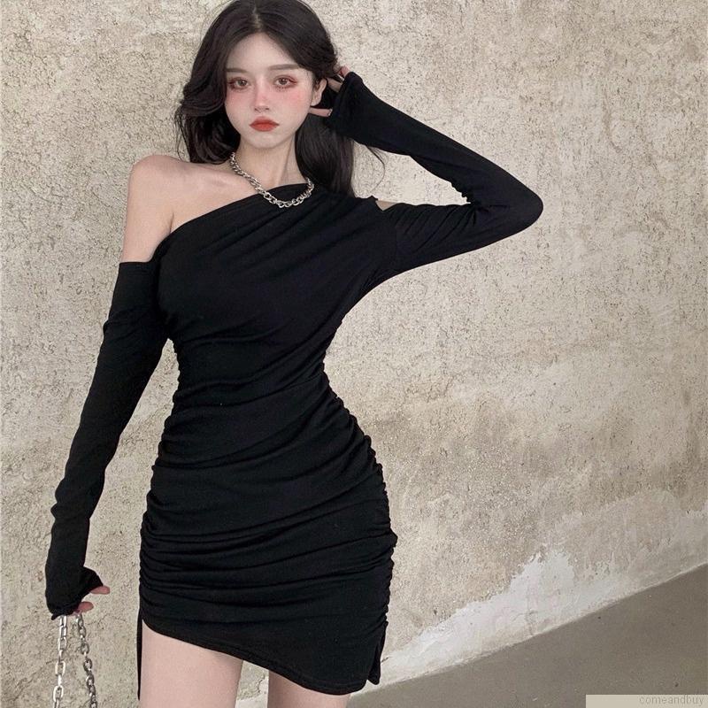 Đầm Body tay dài màu đen thiết kế trễ vai quyến rũ