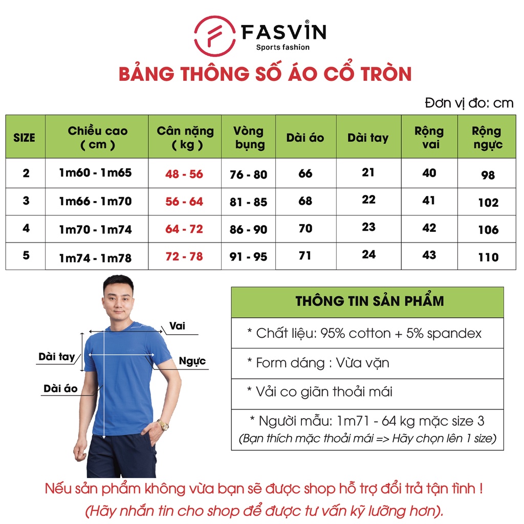 Áo thun nam cổ tròn Fasvin TS20242.HN chất liệu cotton co giãn mềm mịn thoáng mát