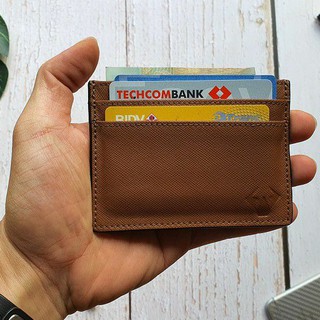 [Da thật] Ví Card holder da bò thật - Nâu đất CH105