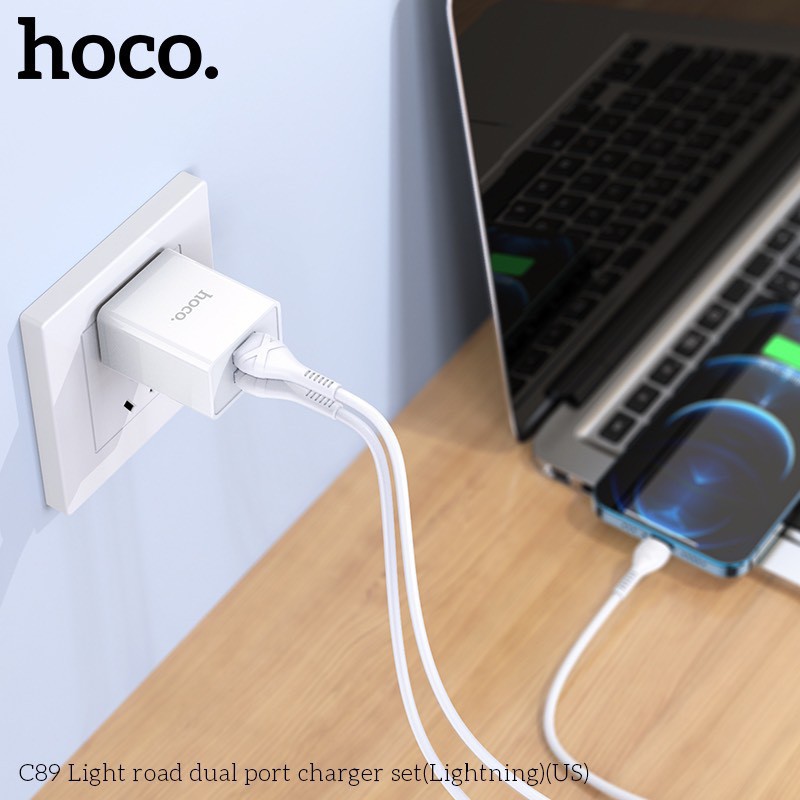 Bộ sạc Hoco C89 dòng 2.1A / 2 cổng ra đầu Lightning, Micro, Type-C dây cáp dài 1m - Chính hãng