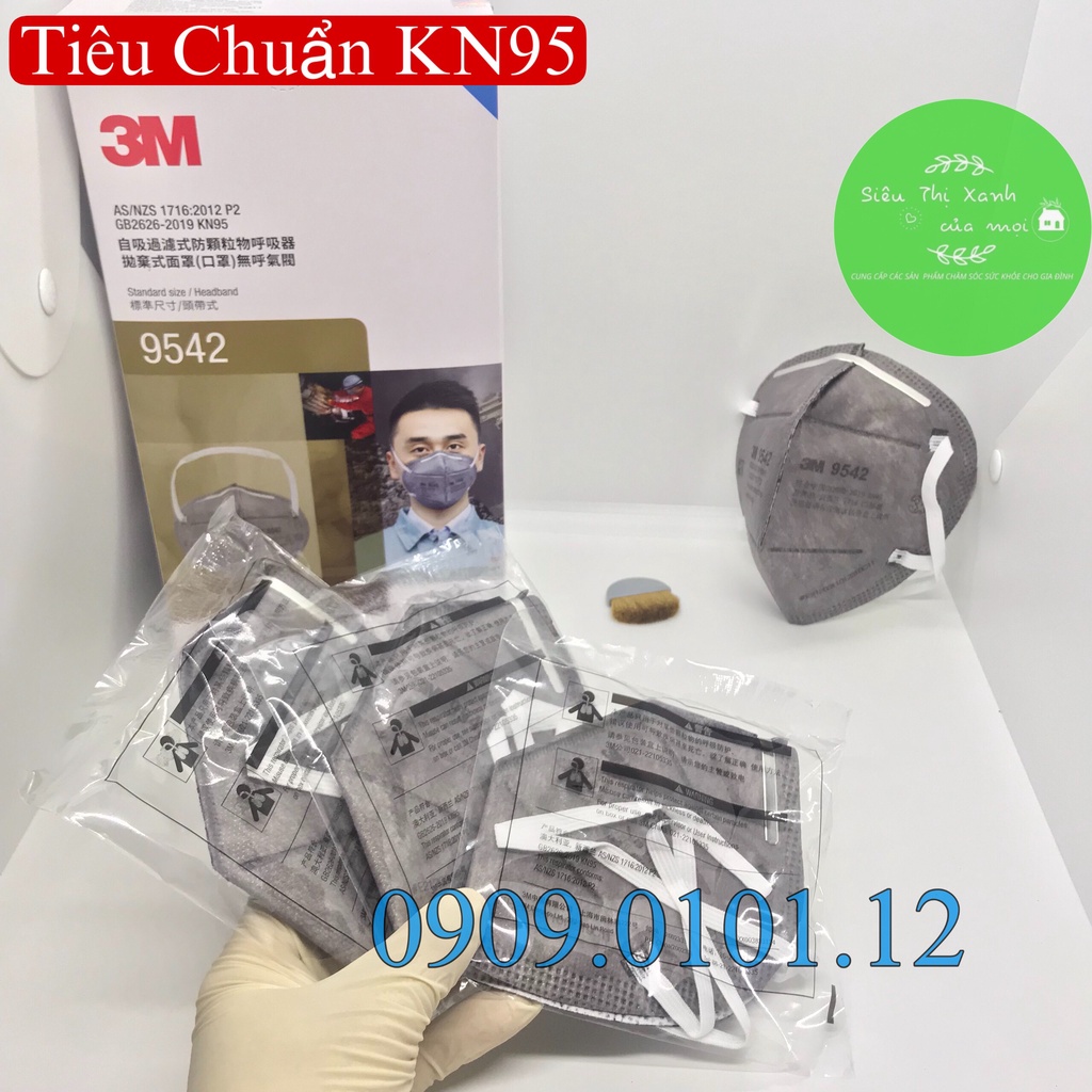 khẩu trang 3m 9542 chính hãng, khẩu trang n95 cao cấp đệm mũi lọc than hoạt tính tiệt trùng đóng bịch kín riêng từng cái