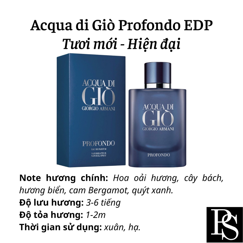 Nước hoa Nam - Giorgio Armani Acqua di Giò Profondo (Giò xanh) - Mùi hương của Biển