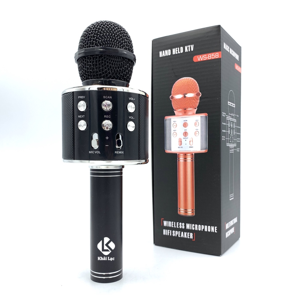 [Mã BMBAU50 giảm 7% đơn 99K] Mic Hát Karaoke Bluetooth WS-858 Khải Lạc míc không Dây Kèm loa Âm vang Ấm mic hát karaoke