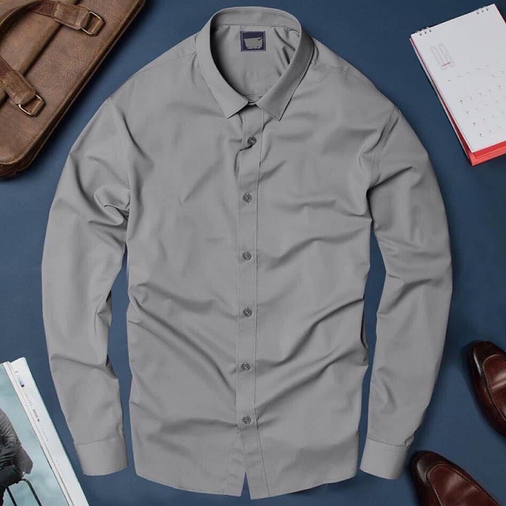 Áo sơ mi nam Davis'L chất lụa Mỹ cao cấp phong cách thời trang trẻ trung màu ghi - Diamond's Store