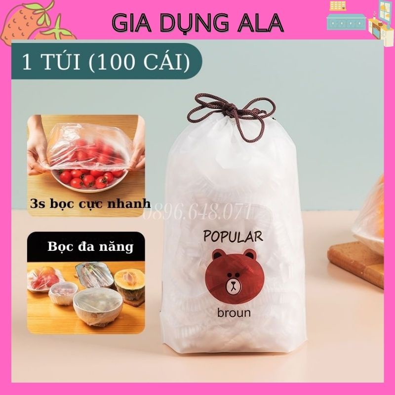 Màng Bọc Thực Phẩm Thức Ăn Co Giãn Có Chun Hình Gấu 100 Cái, Túi Bọc Thực Phẩm Đồ Ăn Siêu Dai