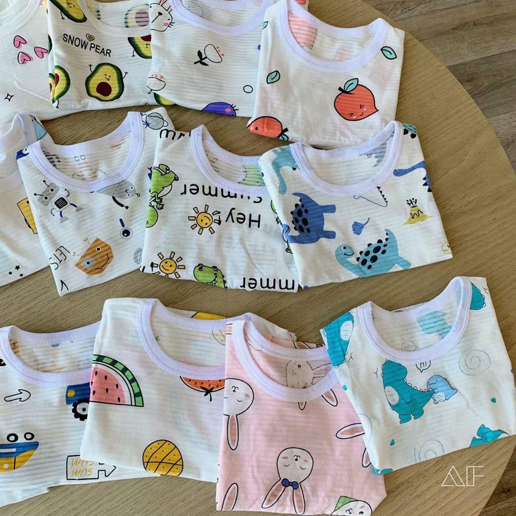 Bộ Cotton sợi tre xuất hàn size  90-140 (10-27kg) cho bé mặc mùa hè nằm máy lạnh mát