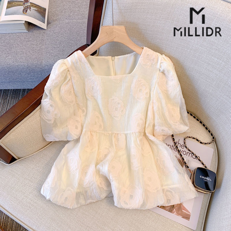 Áo Sơ Mi Chiffon Cổ Vuông Tay Ngắn Thêu Họa Tiết Phong Cách Pháp Thời Trang Mùa Hè Hàng Mới