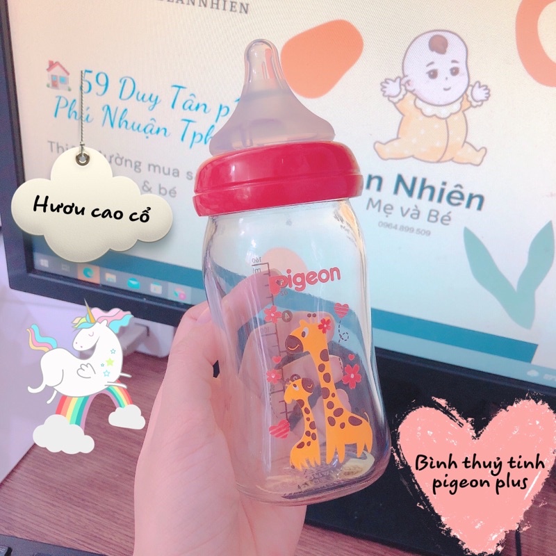 Bình sữa thủy tinh cổ rộng Pigeon Plus 160ml/240ml