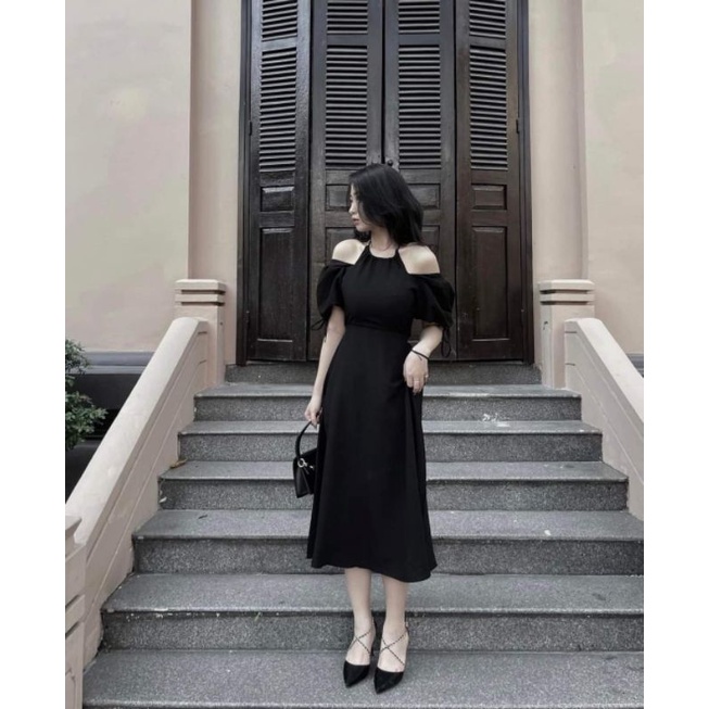Đầm midi dress trắng dự tiệc nơ cổ tiểu thư ULZZANG xinh xỉu