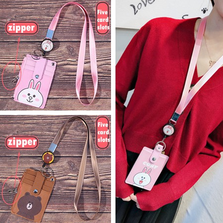 Brown bear Connie Rabbit Ví Đựng Thẻ 5 Ngăn In Hình Gấu Brown / Thỏ Connie Dễ Thương 5 Card Slots Student Card Holder With Cute Lanyard Card Holder Soft zipper Coin Pocket Coin Purse Bus Card Case Lanyard Work Identity Badge 2 Cards Cover