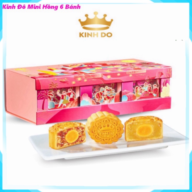 Hộp 3 Bánh 6 Bánh Trung Thu Kinh Đô Mini - Hồng/Xanh 80g/bánh Jambon Gà Quay Thập Cẩm Lạp Xưởng Đậu Đỏ Đậu Xanh Hạt Sen