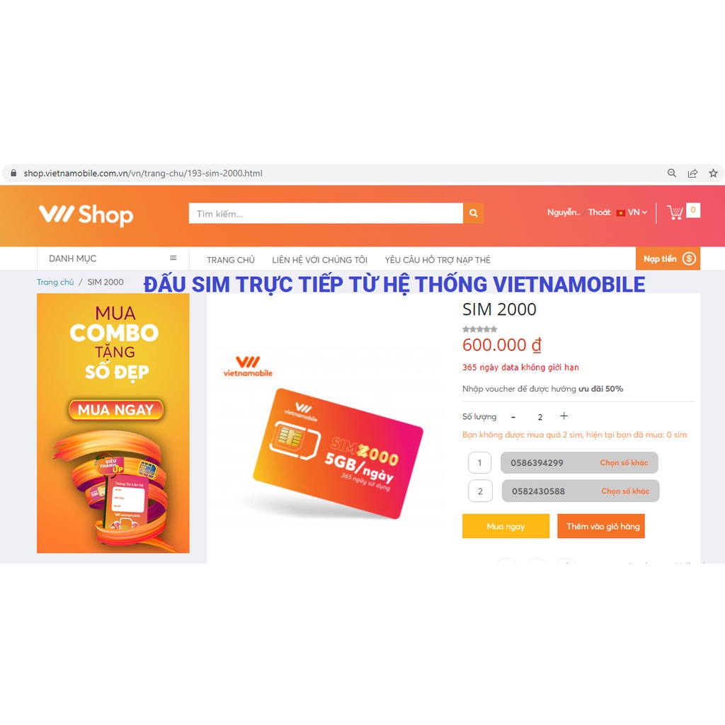 Sim vietnamobile data 4g vào mạng 1 năm miễn phí 12 tháng không cần nạp tiền 5GB/Ngày 150 GB/tháng giá rẻ