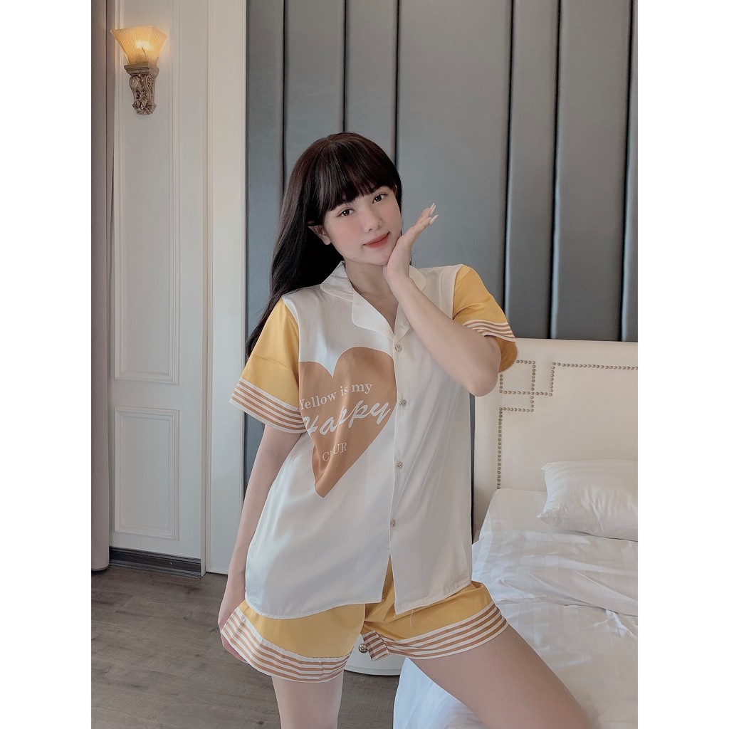 ĐỒ BỘ Pijama LỤA- BỘ LỤA NGẮN IN TIM VIỀN TAY | BigBuy360 - bigbuy360.vn