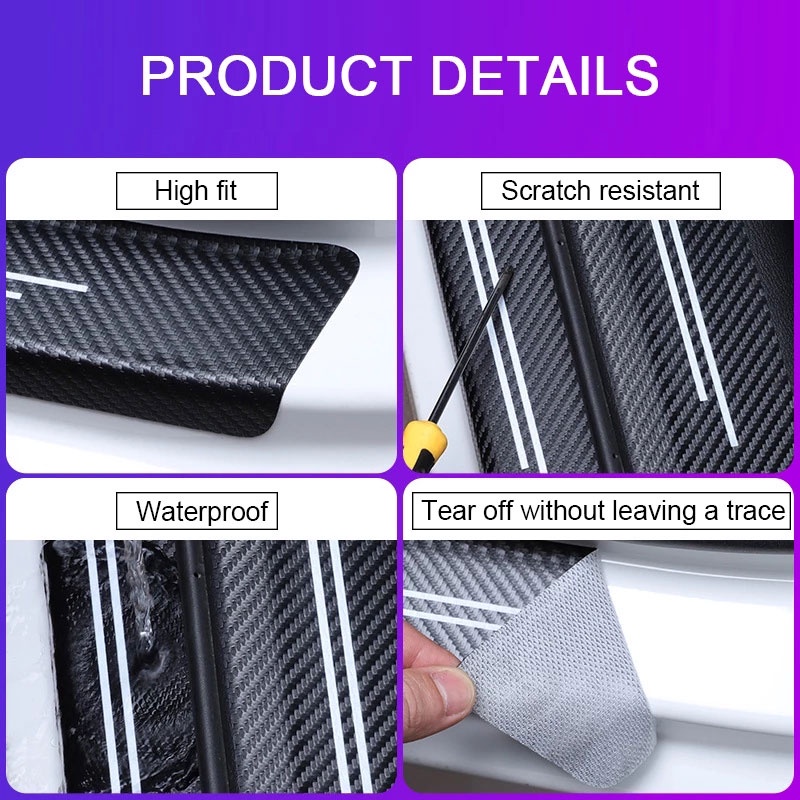 Bộ 9 Miếng Dán Bảo Vệ Viền Cửa Xe Hơi Bằng Sợi Carbon Chống Trầy & Nước - Khải Huy Scar