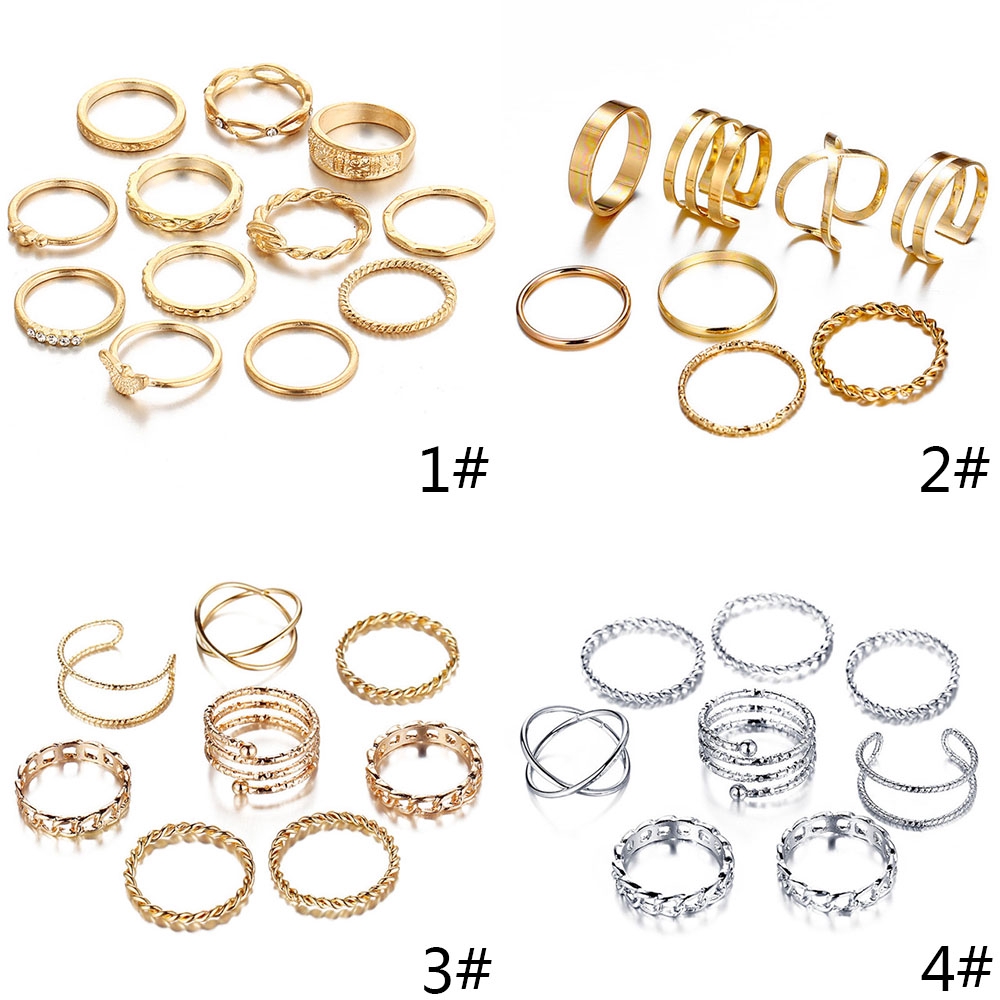 Set nhẫn AY nhiều lớp màu vàng phong cách thời trang cổ điển dành cho nữ