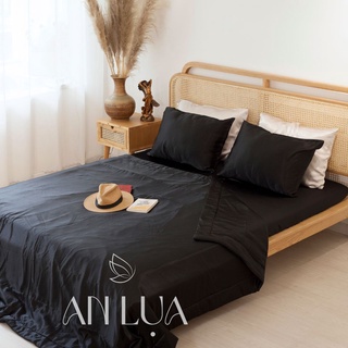 Bộ chăn drap 5 món An Lụa - Đen - vải lụa mịn mát và thân thiện cho da