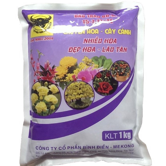 Phân bón Đầu Trâu BĐ-MK 15-7-17+TE Nhiều Hoa – Đẹp Hoa – Lâu Tàn cho hoa Lan Hoa kiểng Gói 1kg