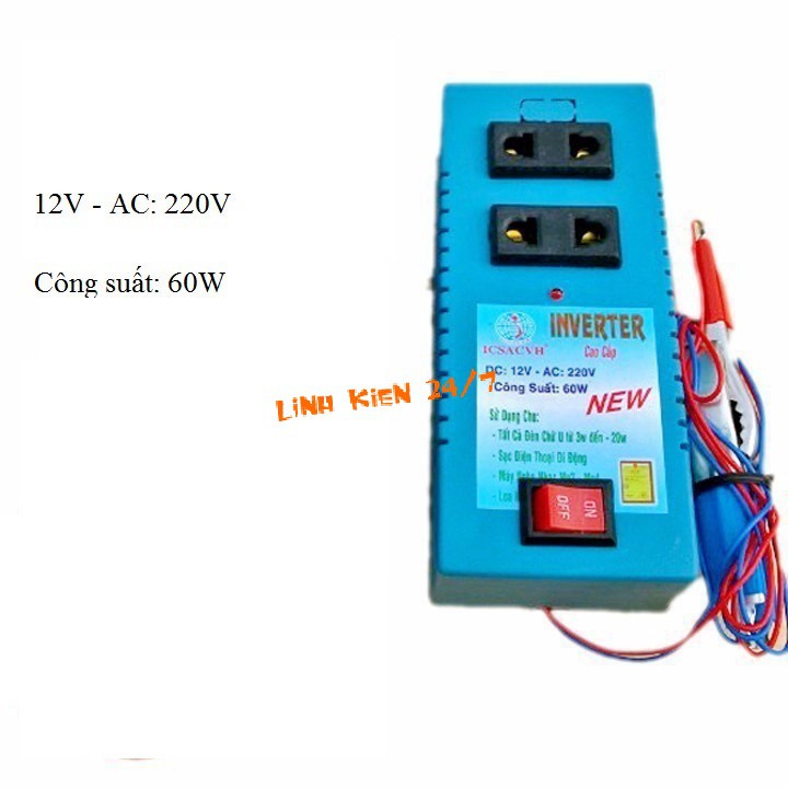Bộ kích điện 12V Lên 220V 60W có sẵn ổ cắm