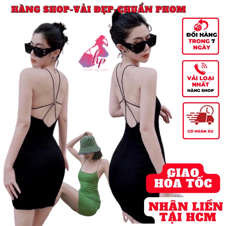 Váy đầm nữ 2 dây dáng ngắn body đan phối khoen màu đen thun gân sexy dự tiệc sang chảnh hàn - mã VD146