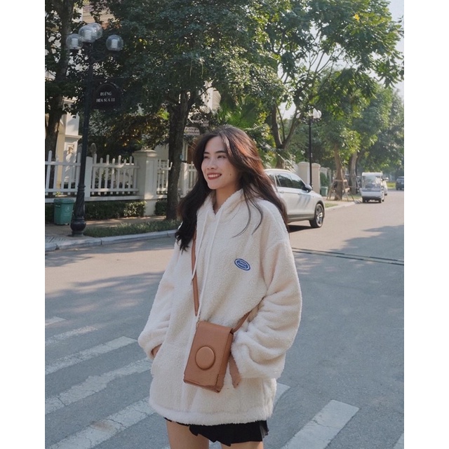 Áo Khoác Lông Cừu Kèm Logo Nữ [FREESHIP] 🌸 Jacket nỉ bông ấm mùa đông, khoát choàng vintage cá tính Ulzzang 🌸 | BigBuy360 - bigbuy360.vn