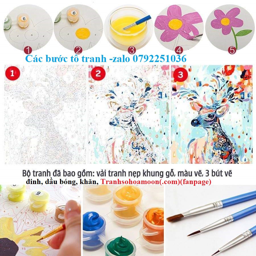 KHUNG DÀY 2.5 cm-Tranh sơn dầu số hóa tự tô –TẶNG KHĂN- Tranh tô màu theo số-  đã căng sẵn khung 40 x 50 cm- Moon shop