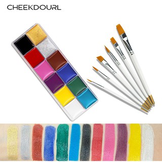 CHEEKDOURL 12 Colours Body and Face Painting & 6 PCS Paint Brushes Brush Set
