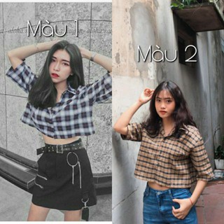ÁO SƠ MI CROPTOP SỌC CARO LOẠI 1(ảnh thật)