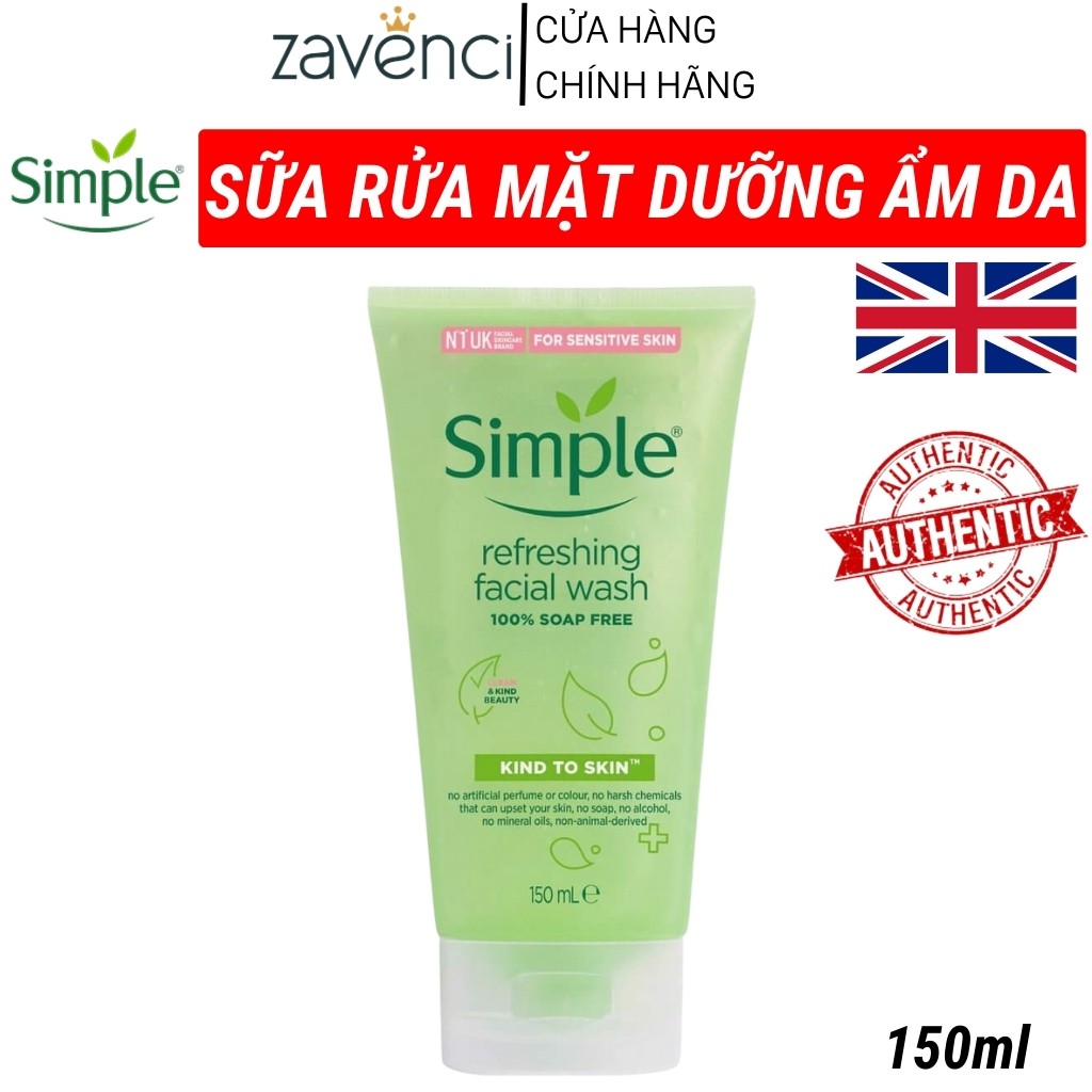 Sửa rửa mặt SIMPLE Refreshing Facial Wash Gel cho da nhạy cảm 150ml - ZAVENCI Official