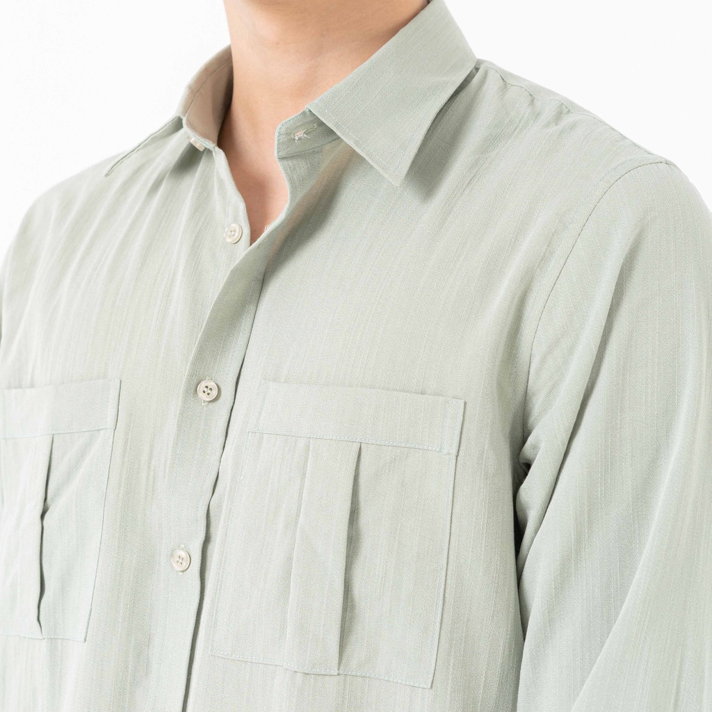 Áo sơ mi nam tay dài có túi xẻ cách điệu SSSTUTTER Vải Linen siêu thoáng mát Double P Shirt