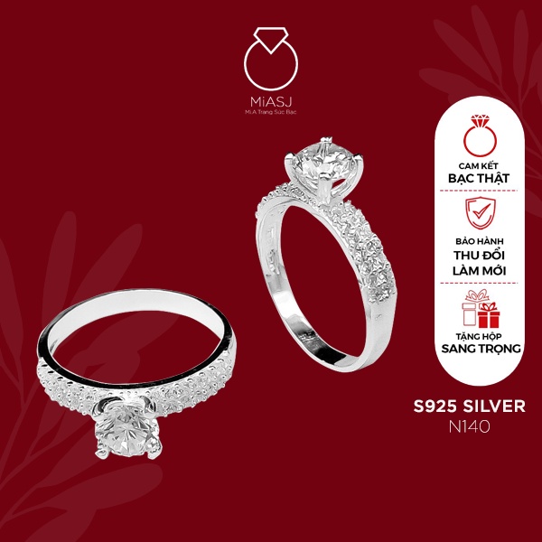 Nhẫn bạc Ý S925 nữ đính đá hột cao cấp MiASJ N140 bản to sang trọng
