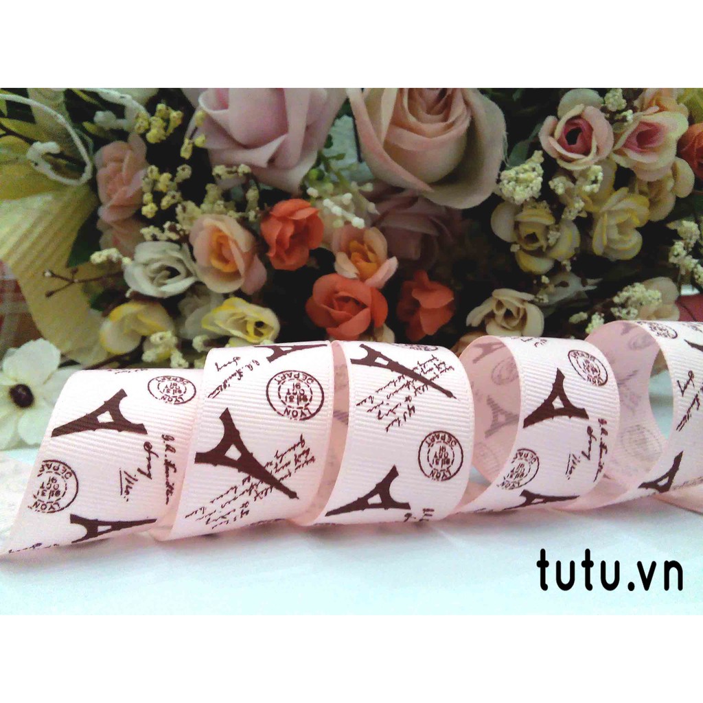 RUY BĂNG GÂN 25MM HỌA TIẾT THÁP EFFEL HT25-004