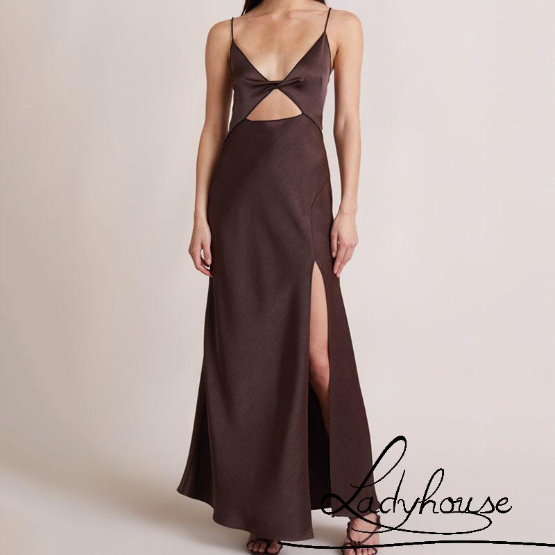 Ldd-đầm Nữ Mùa Hè Hai Dây Spaghetti Khoét Sâu Viền Rỗng Xẻ Tà Một Mảnh Cho Nữ S / M / L / XL