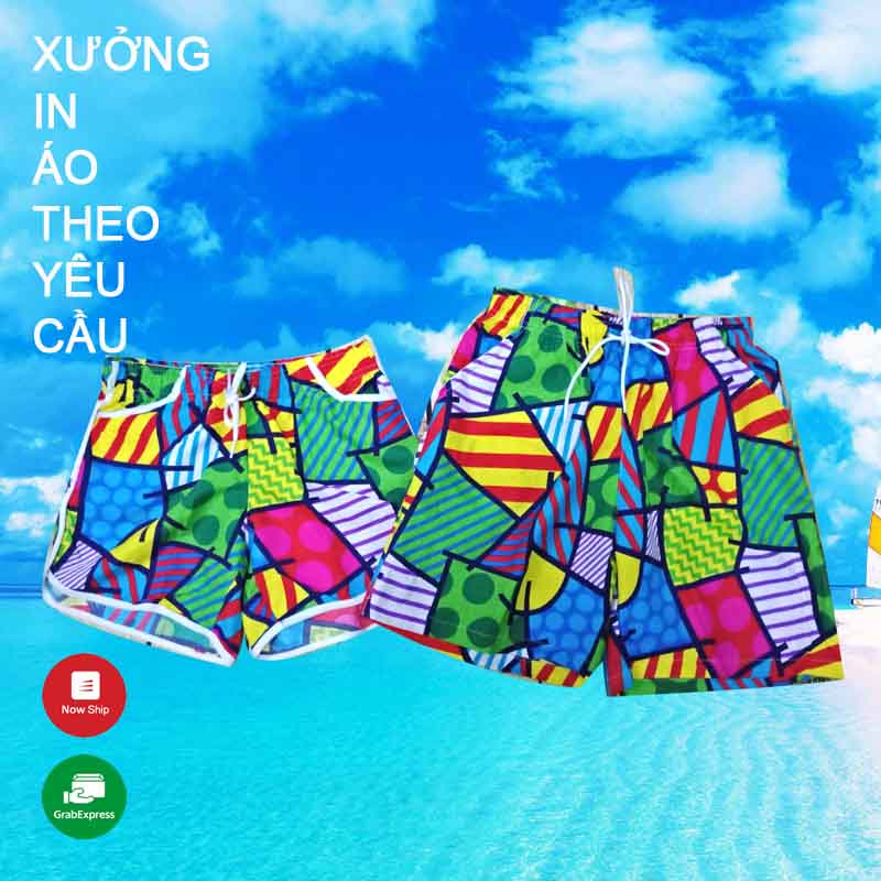 Quần đi Biển Họa tiết 3D ô vông sắc màu cực đẹp , quần team ,quần gia đình , quần đôi