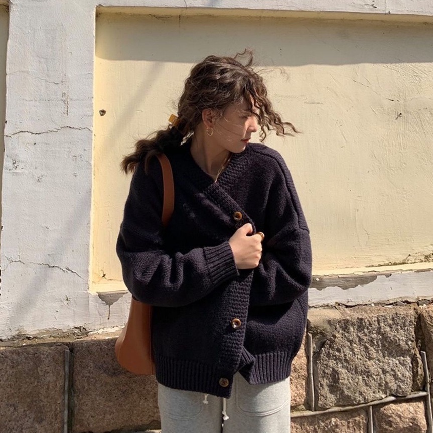 Áo khoác cardigan dệt kim XIAOZHAINV dáng rộng phong cách retro cho nữ