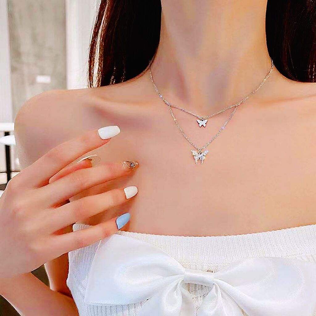 Vòng Cổ Choker Hai Lớp Mặt Hình Bướm Sang Trọng Đơn Giản Dành Cho Nữ