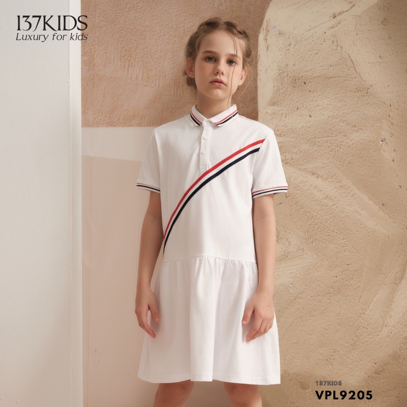 Váy polo sọc chéo 137Kids chất cotton thoáng mát thiết kế đuôi cá xòe xinh xắn cho bé gái