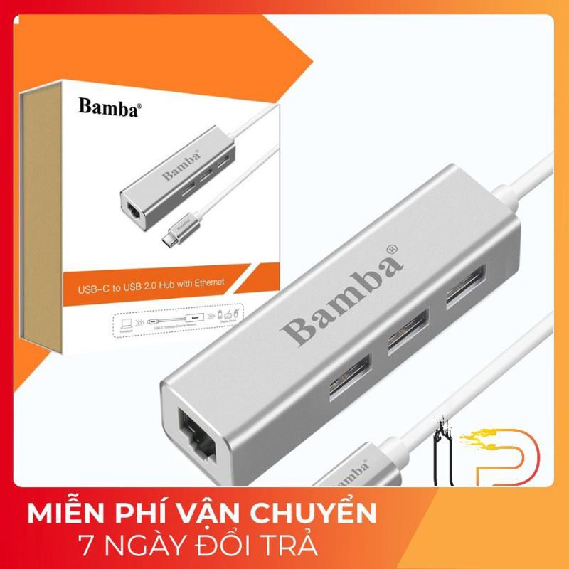 [BH 6 THÁNG] HUB CUYỂN USB TYPE-C RA 3 CỔNG USB 2.0 + RJ45 BAMBA B1