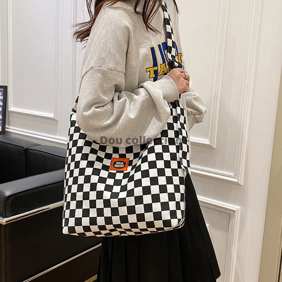 [Nowship2h] Túi Xách Đeo Chéo (Túi Tote) Canvas Caro Cỡ Lớn Đeo Vai Phong Cách Hàn Quốc Học Sinh, Sinh Viên - Mã XT061
