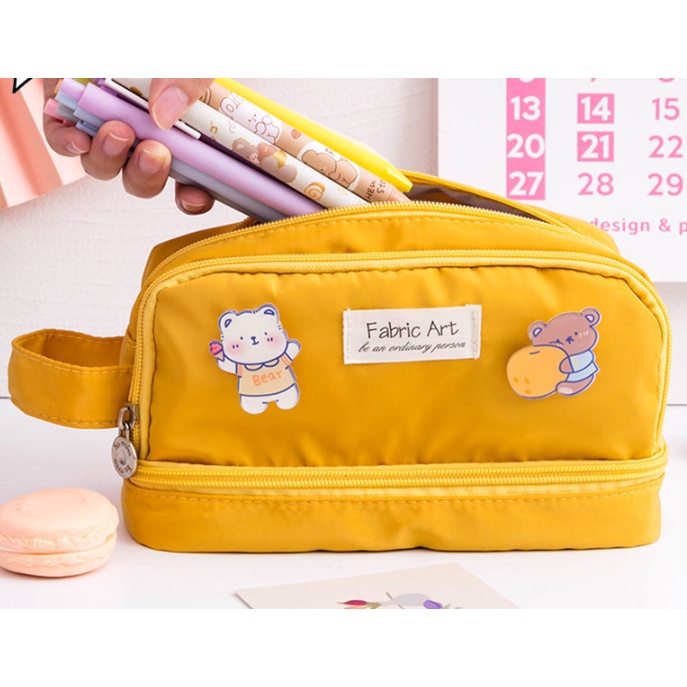 Túi Đựng Bút 3 Ngăn Sức Chứa Lớn Phong Cách Nhật Hàn Dễ Thương Cho Nữ Sinh