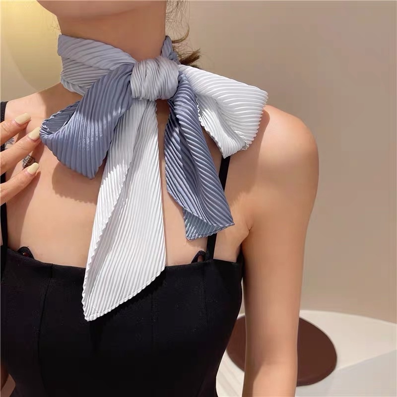 Khăn choàng lụa xếp li dáng dài size 10x130cm màu omber