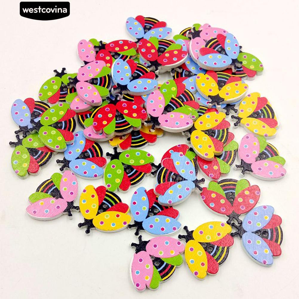 Set 100 Cúc Áo Gỗ 2 Lỗ Hình Chú Bọ Cánh Cứng Dễ Thương