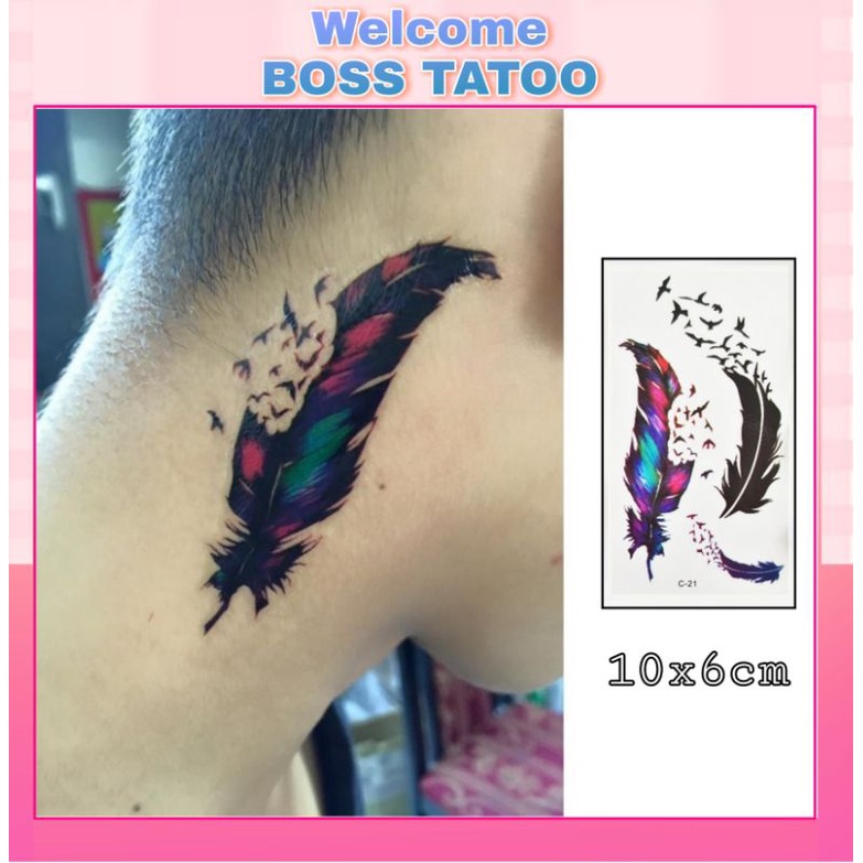 Hình xăm lông vũ c21. Xăm dán tatoo mini tạm thời, size &lt;10x6cm