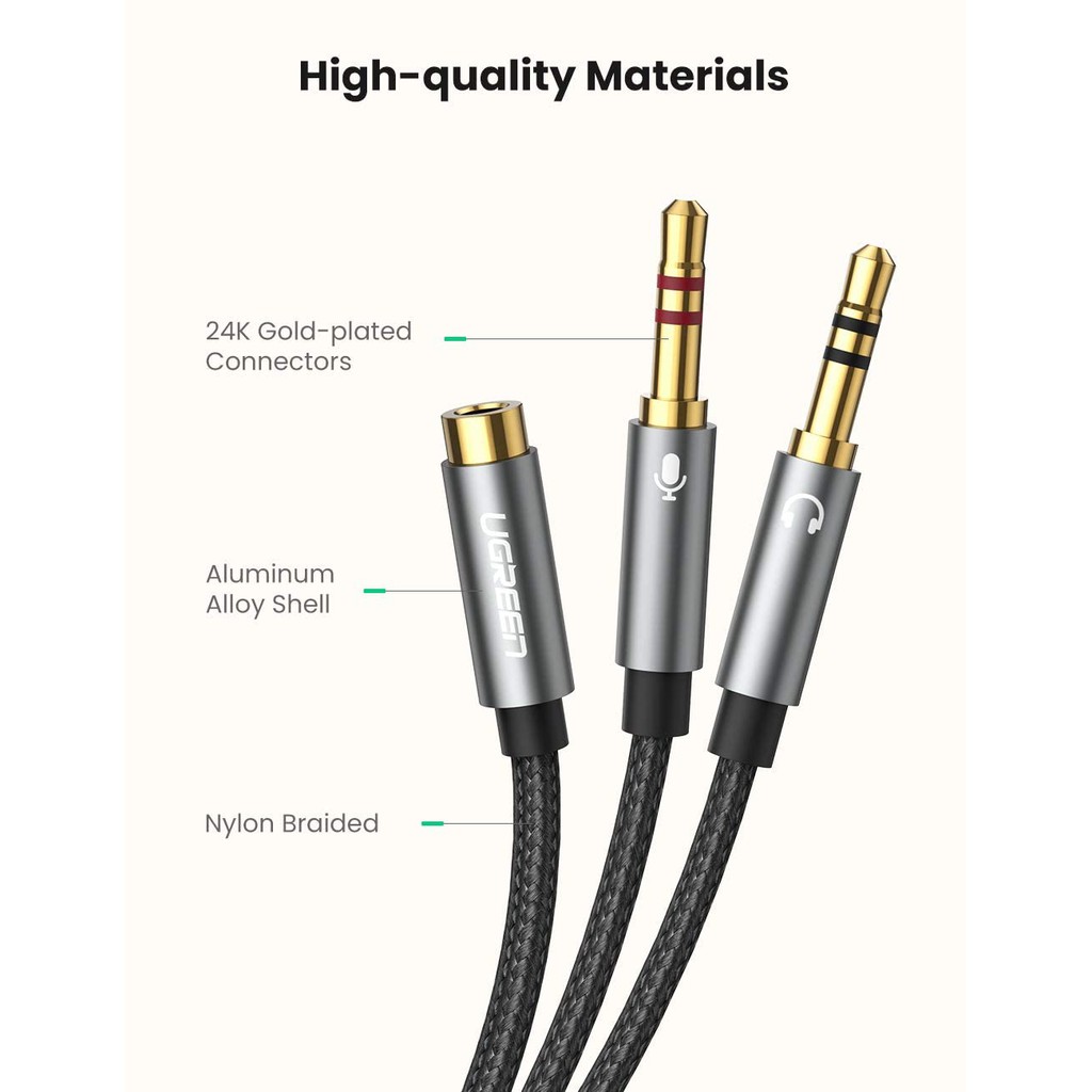 Cáp Gộp Audio 3,5mm Âm Ra 2 Đầu 3,5mm 1 Mic 1 Loa UGREEN 20899