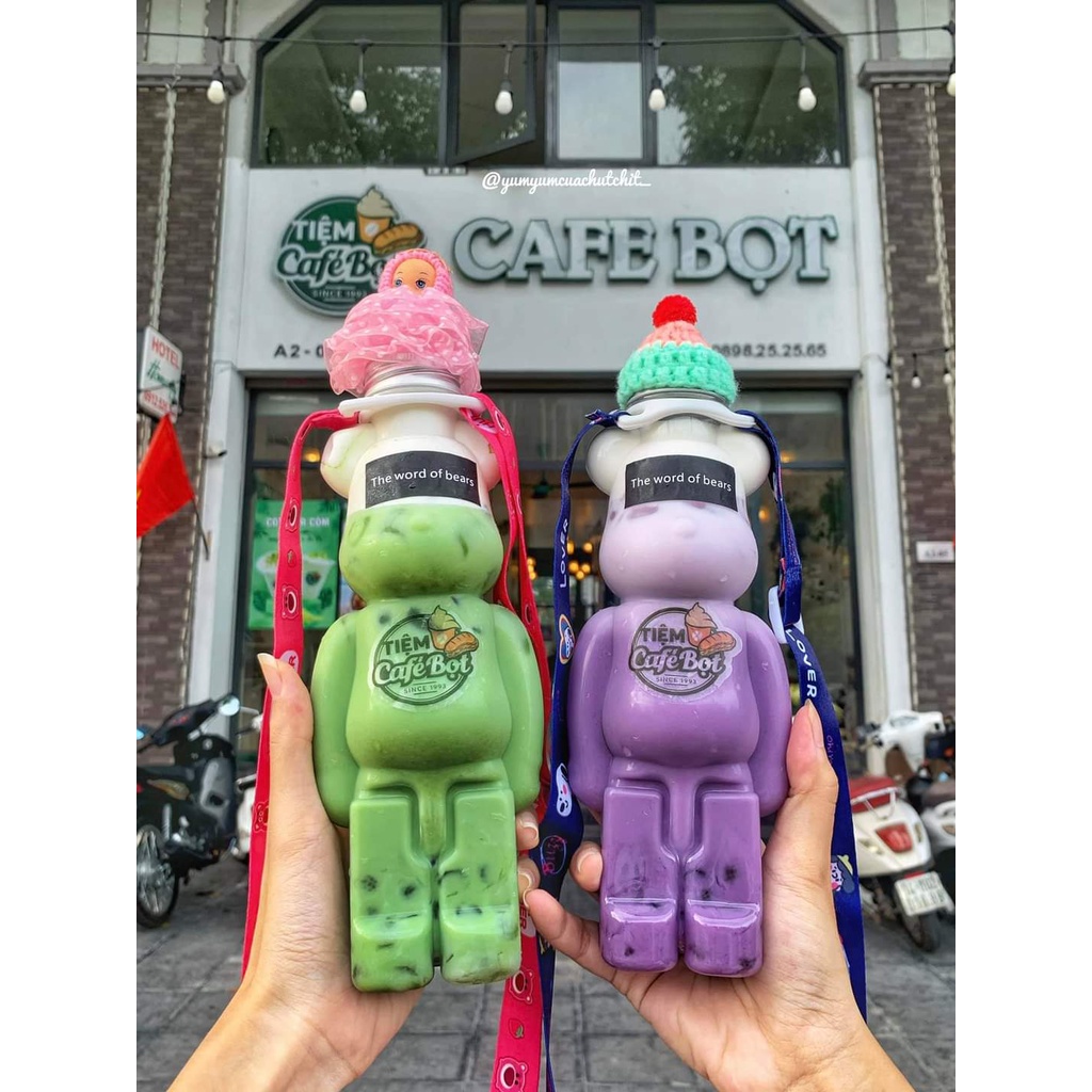Bình Nhựa Gấu Bearbrick 500ml, đựng trà sữa,đựng nước,chai nhựa gấu