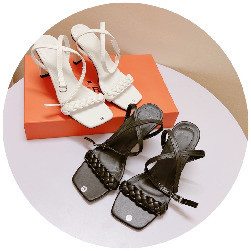 Giày sandal cao gót quai bện nhỏ gót dẹt 8p cực dễ đi
