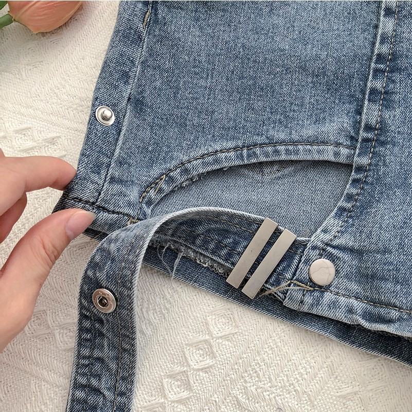 LEEVA - Quần short jeans nữ lưng cao cách điệu S022