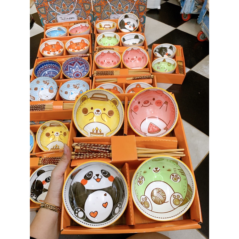 BỘ 4 CHÉN + 4 ĐÔI ĐŨA HÌNH THÚ VÀ HOA VĂN SIÊU XINH