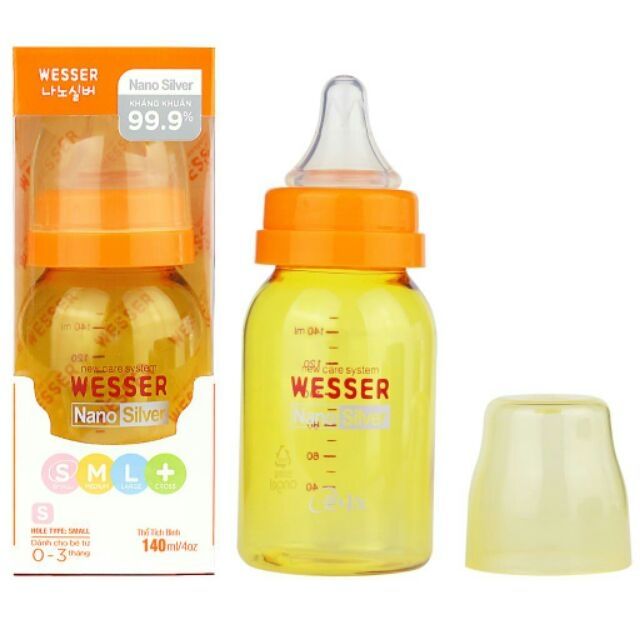 Bình sữa wesser Nano silver cổ nhỏ 60ml; 140ml; 250ml.