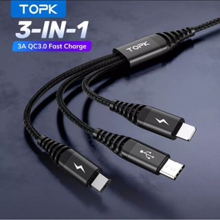 Cáp sạc đa năng 3 trong 1 gồm Lightning - Micro USB - Type C . hiệu Topk chất lượng cao