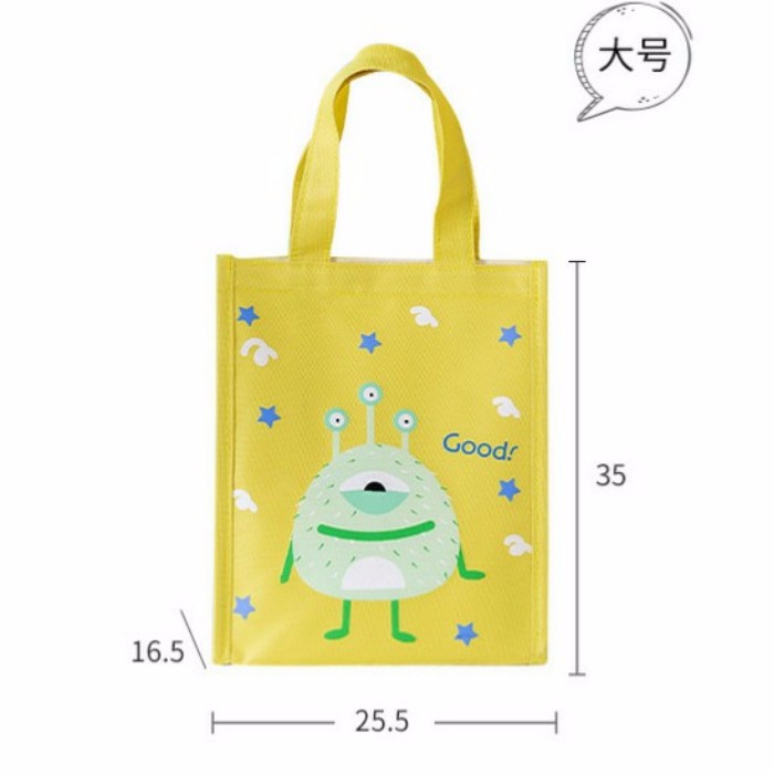 Túi đựng cơm giữ nhiệt nóng/ lạnh SIZE TO vải Oxford hoạ tiết Monster (size 25.5x16x35 cm)